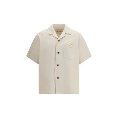 Valentino beige denim shirt i cremfarvet bomuldsstof med guld V-logo