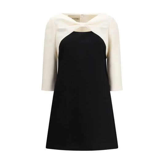 Valentino black fleece wool cocktail dress med sort-hvid kjole og sløje