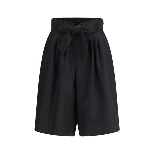 Valentino black wool Bermuda shorts with pleated design and bow