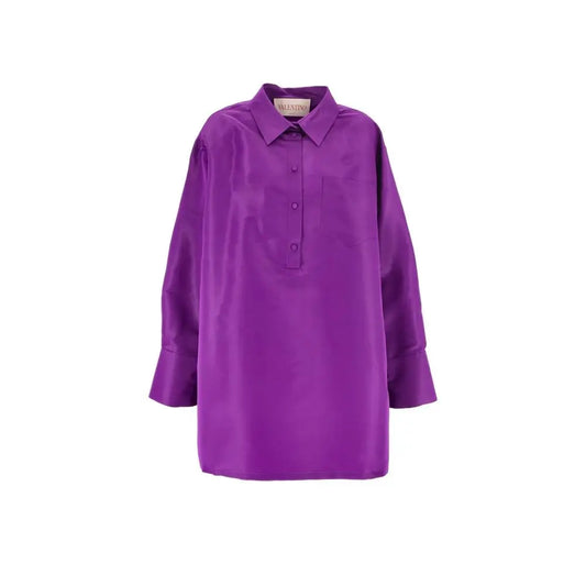 Valentino multicolor silk casual dress with violet satin shirt details