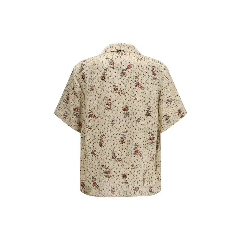 Valentino multicolor silk pattern shirt in beige floral and striped design