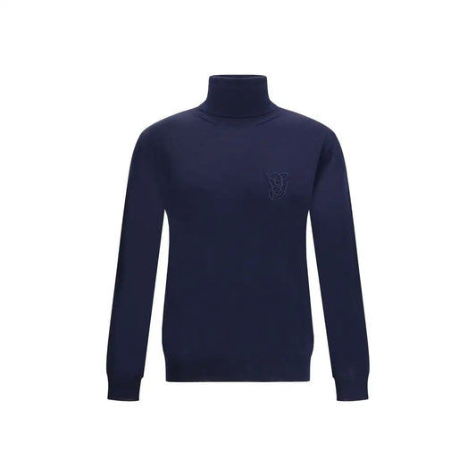Valentino virgin wool turtleneck sweater i marineblå med subtil logo