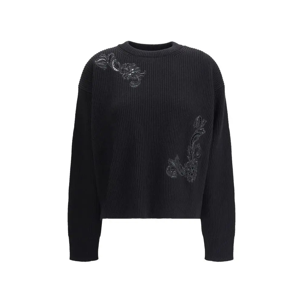 Versace Barocco Leaf embroidered sweater with silver sequin floral details