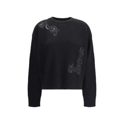 Versace Barocco Leaf embroidered sweater with silver sequin floral details
