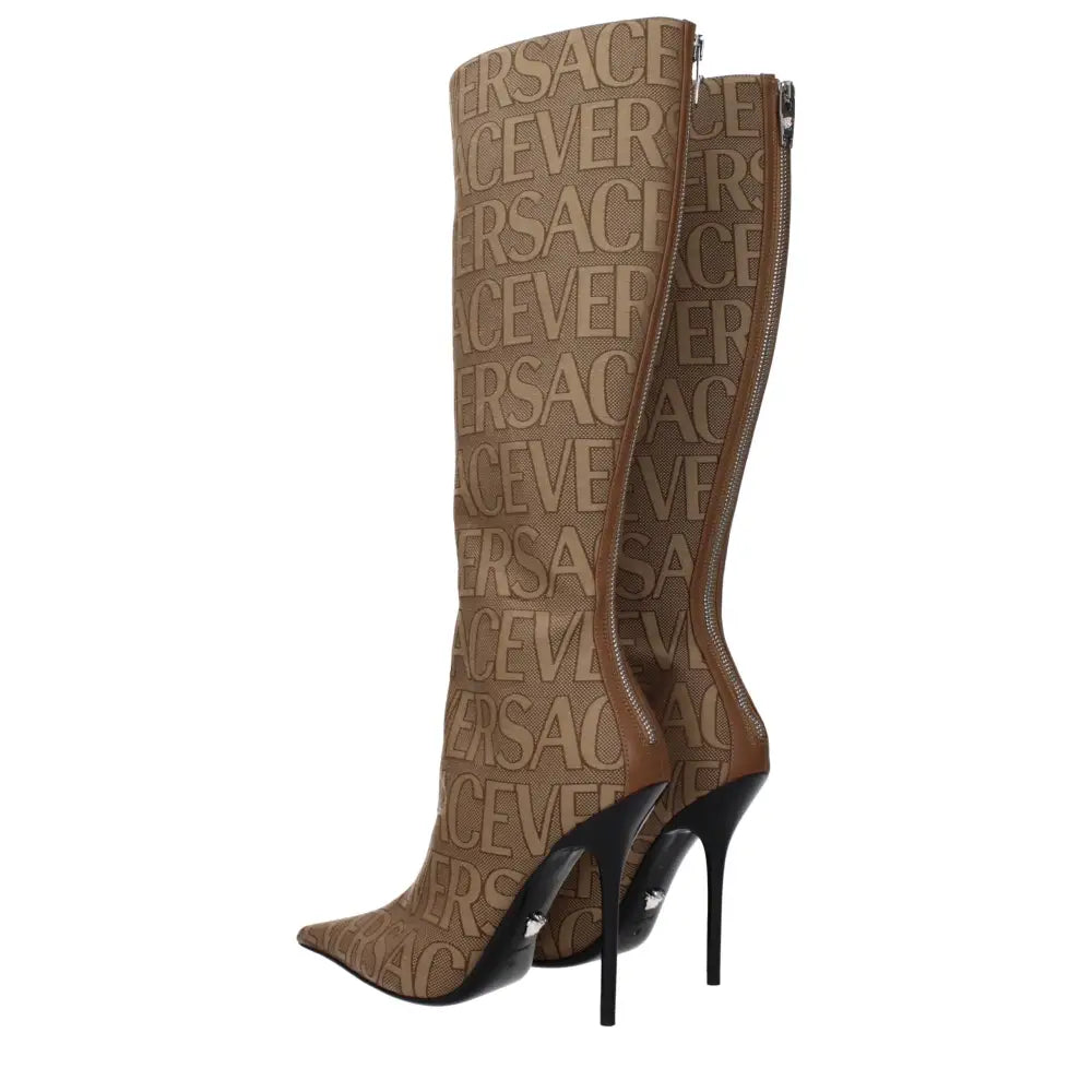 Versace Beige Fabric High Heel Boots - EU36/US6