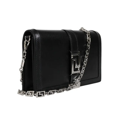 Versace Black Calfskin Leather Chain Strap Shoulder Crossbody Bag
