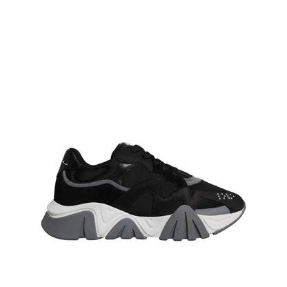 Versace Black Leather Neoprene Chunky Low Top Sneakers Squalo Shoes