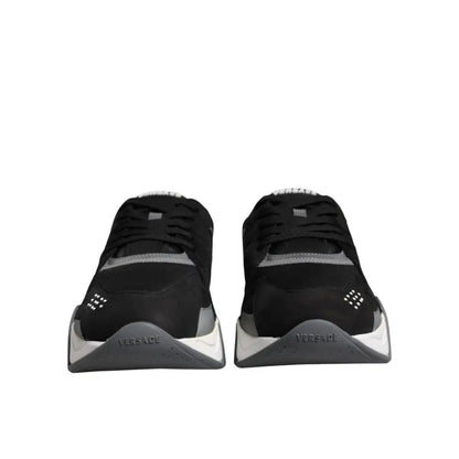 Versace Black Leather Neoprene Chunky Low Top Sneakers Squalo Shoes