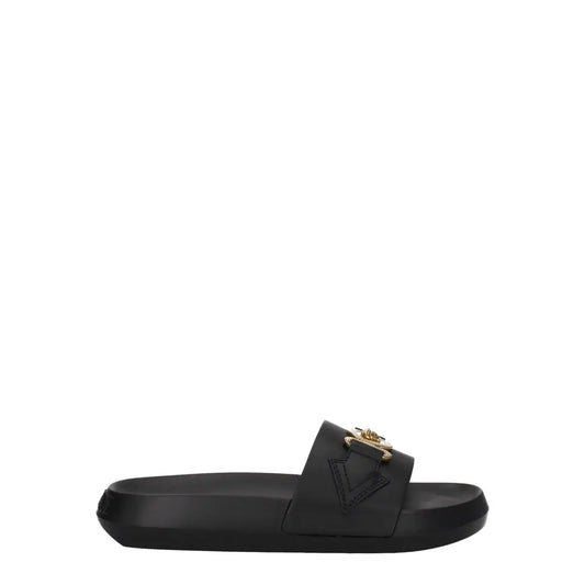 Versace Black Leather Slippers Sandals