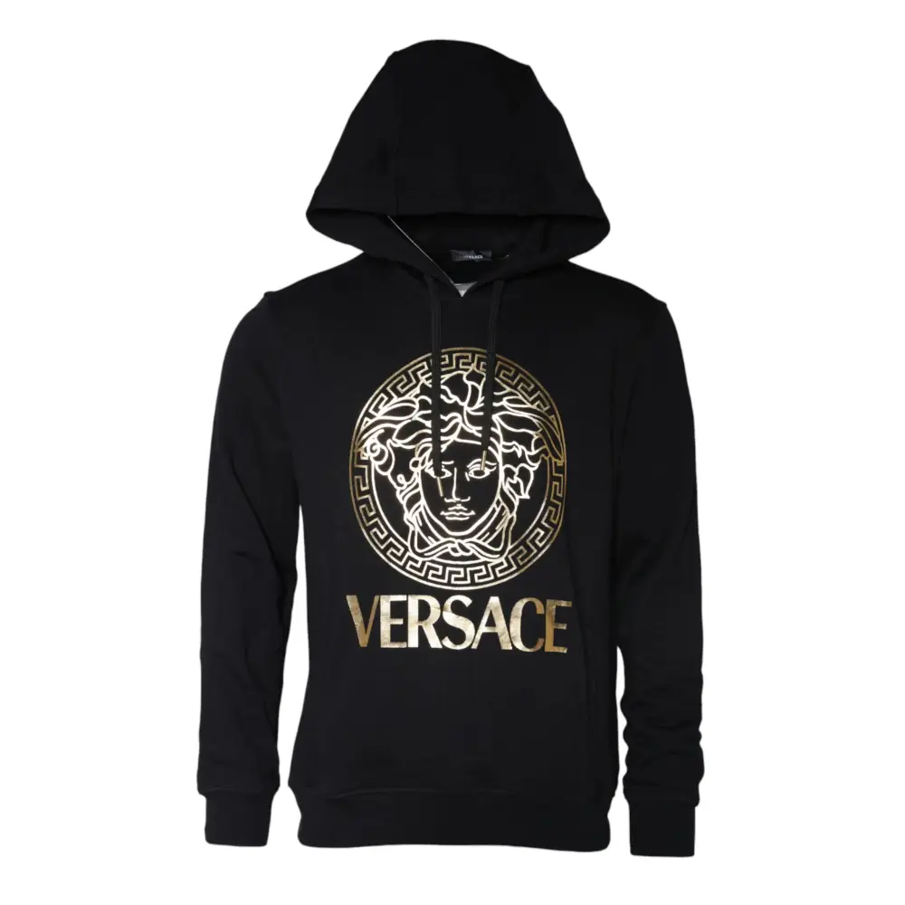 Versace Black Medusa Print Cotton HoodiePullover Sweatshirt Sweater - Sweaters