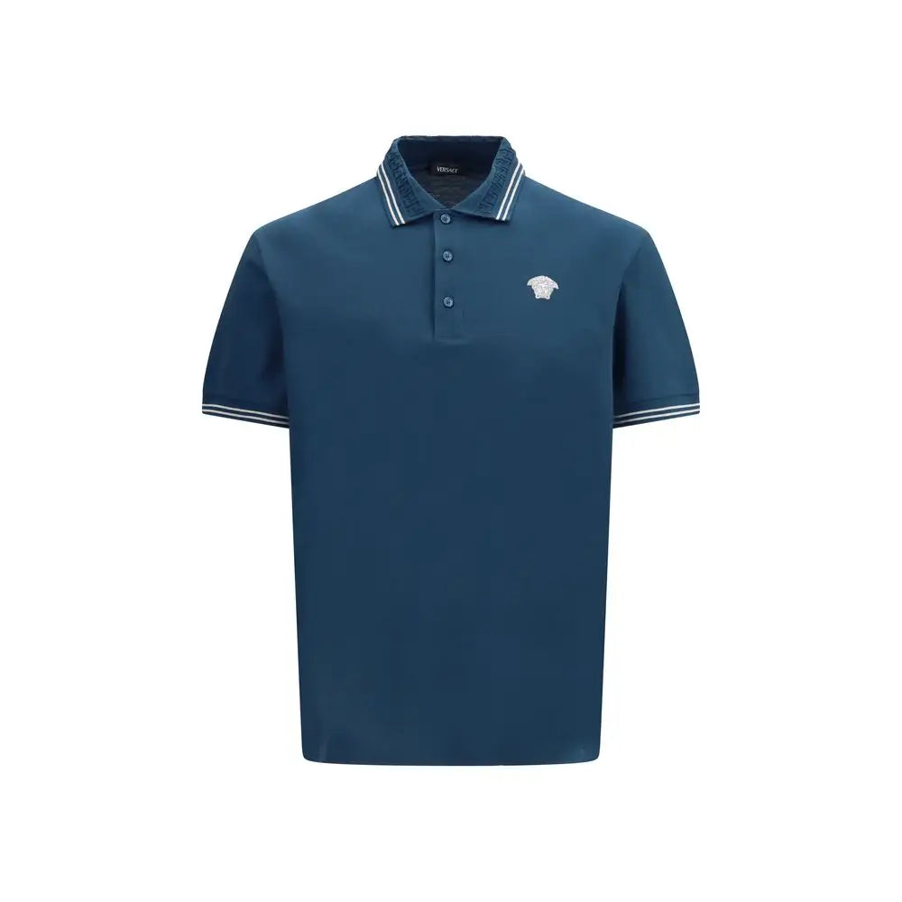 Versace blå polo shirt i navyblå bomuld med hvid Medusa-logo