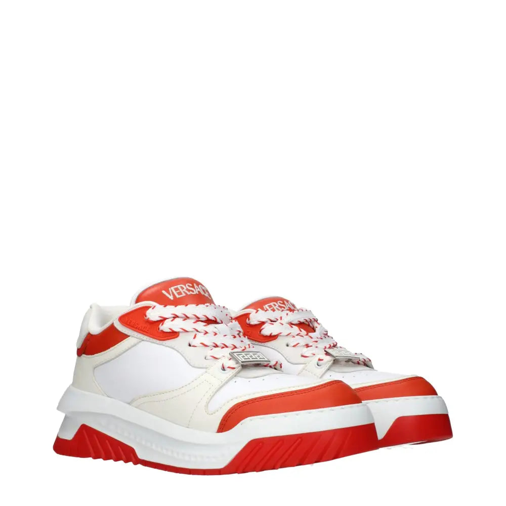 Versace white leather athletic sneakers med bold color blocking og chunky sole