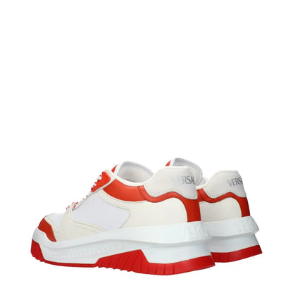 Versace hvide lædersneakers med røde detaljer og chunky sål, outlet mærkevarer