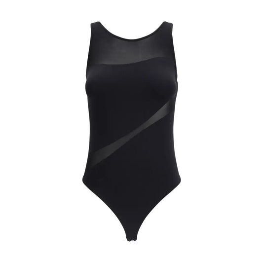 Wolford sorte polyamid bodysuit med diagonalt meshpanel