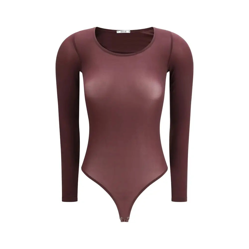 Sleek Wolford multicolor polyamid top in burgundy glossy bodysuit